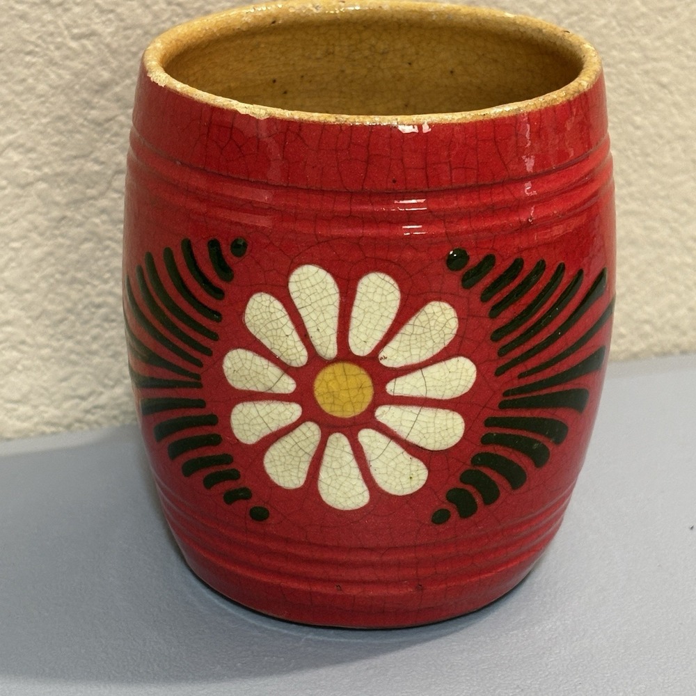 Hausswirth Soufflenheim Pottery Coffee Tea Ceramic Mug Red With Flower Stoneware